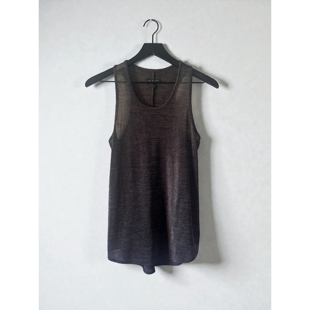 rag & bone Sheer Black Metallic Knit Tank Top | Lightweight Layering Tank S